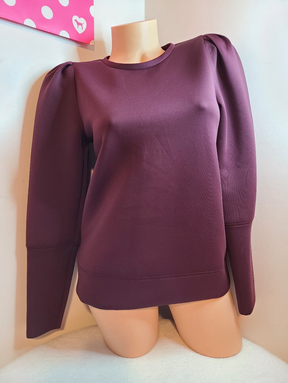 Stella & Dot Maroon Puff-Sleeve Long Sleeve Crewneck Top Size Sm